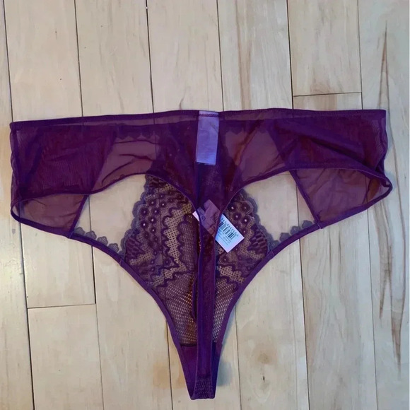 NWT Playful Promises Felicity Hayward Lace High Waist Cheeky Thong 16 Merlot - Picture 3 of 5